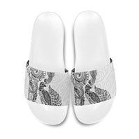 Aotearoa Moko Tribal Tattoo Slide Sandals New Zealand Maori Penguin and Fantail White Color