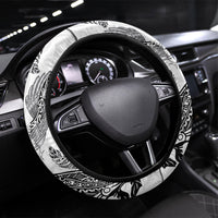 Aotearoa Moko Tribal Tattoo Steering Wheel Cover New Zealand Maori Penguin and Fantail White Color