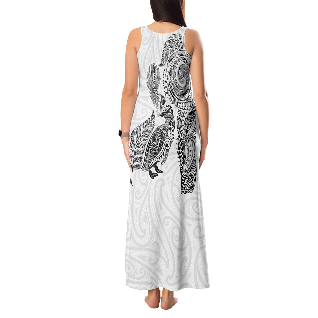 Aotearoa Moko Tribal Tattoo Tank Maxi Dress New Zealand Maori Penguin and Fantail White Color