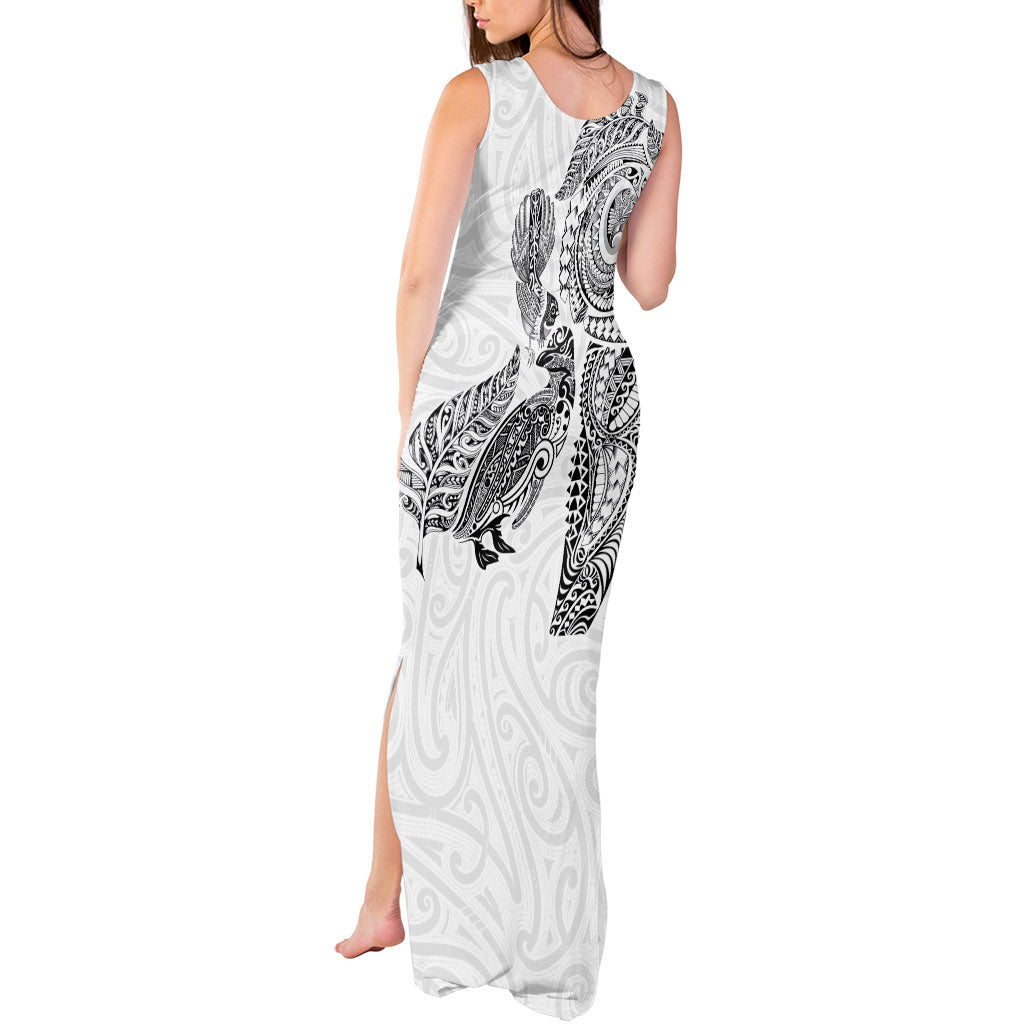 Aotearoa Moko Tribal Tattoo Tank Maxi Dress New Zealand Maori Penguin and Fantail White Color