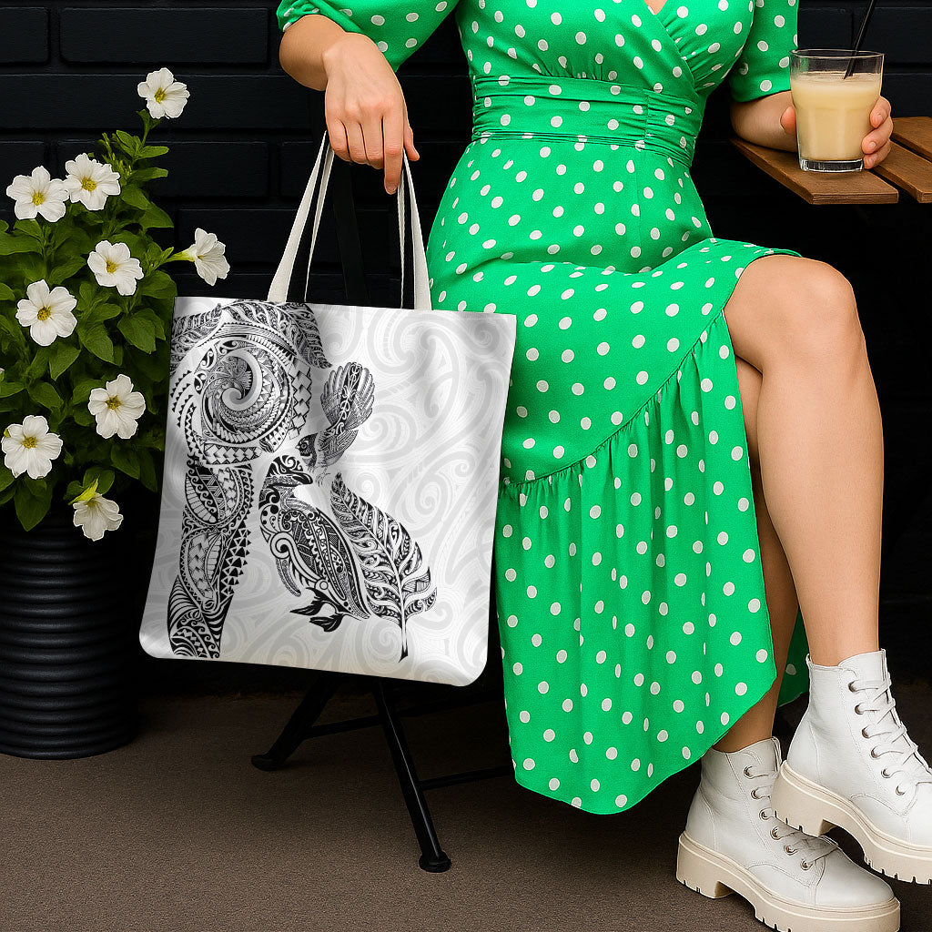 Aotearoa Moko Tribal Tattoo Tote Bag New Zealand Maori Penguin and Fantail White Color