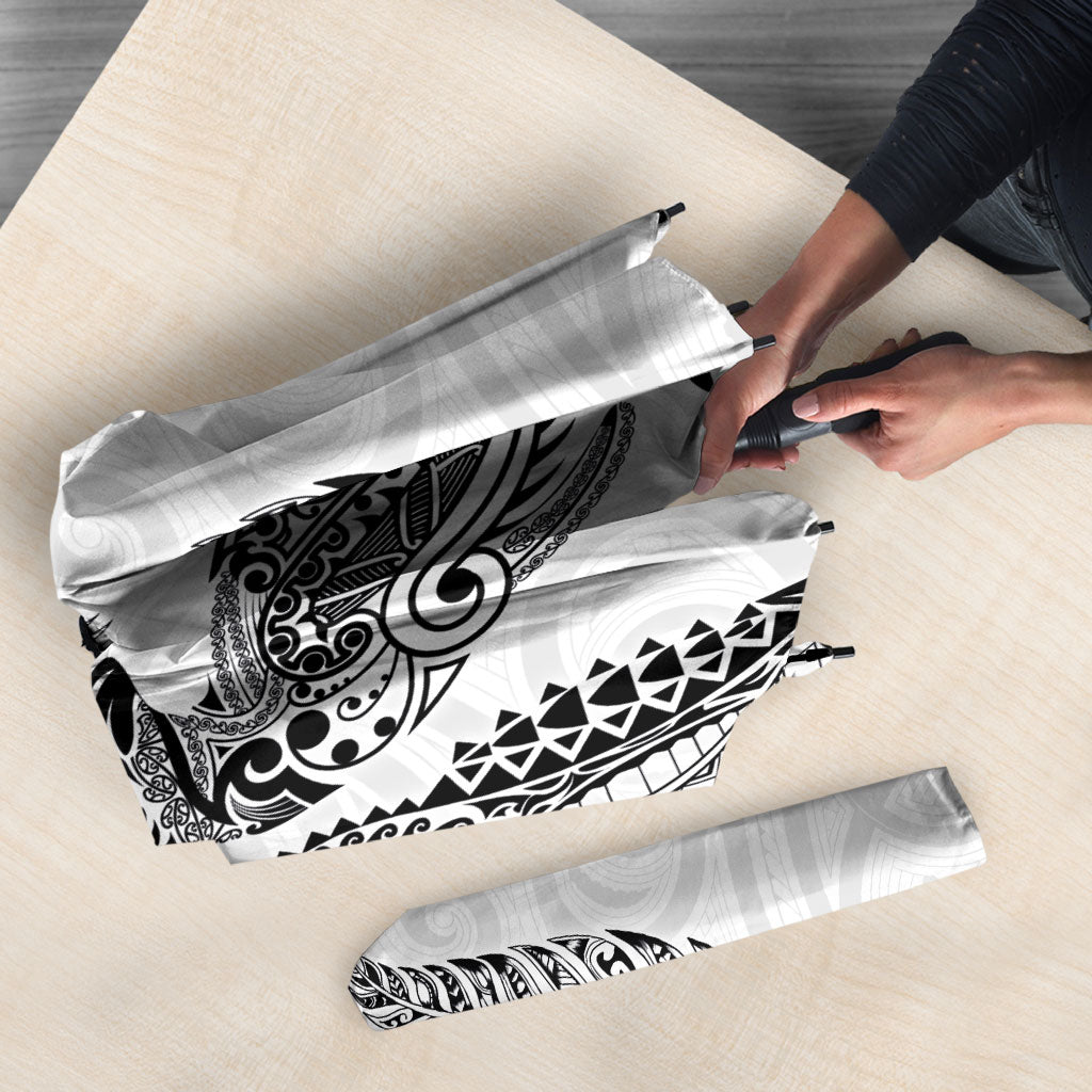 Aotearoa Moko Tribal Tattoo Umbrella New Zealand Maori Penguin and Fantail White Color