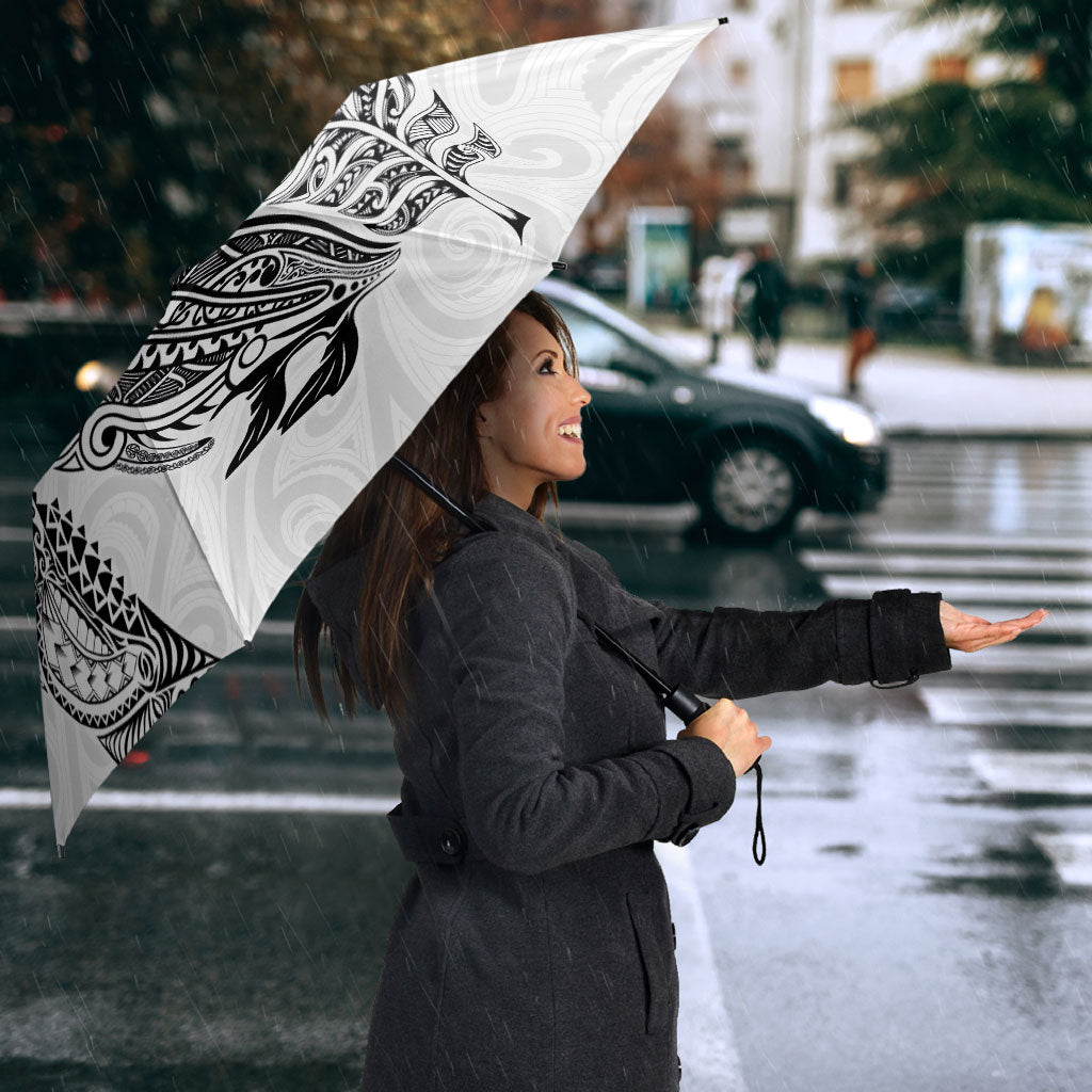 Aotearoa Moko Tribal Tattoo Umbrella New Zealand Maori Penguin and Fantail White Color