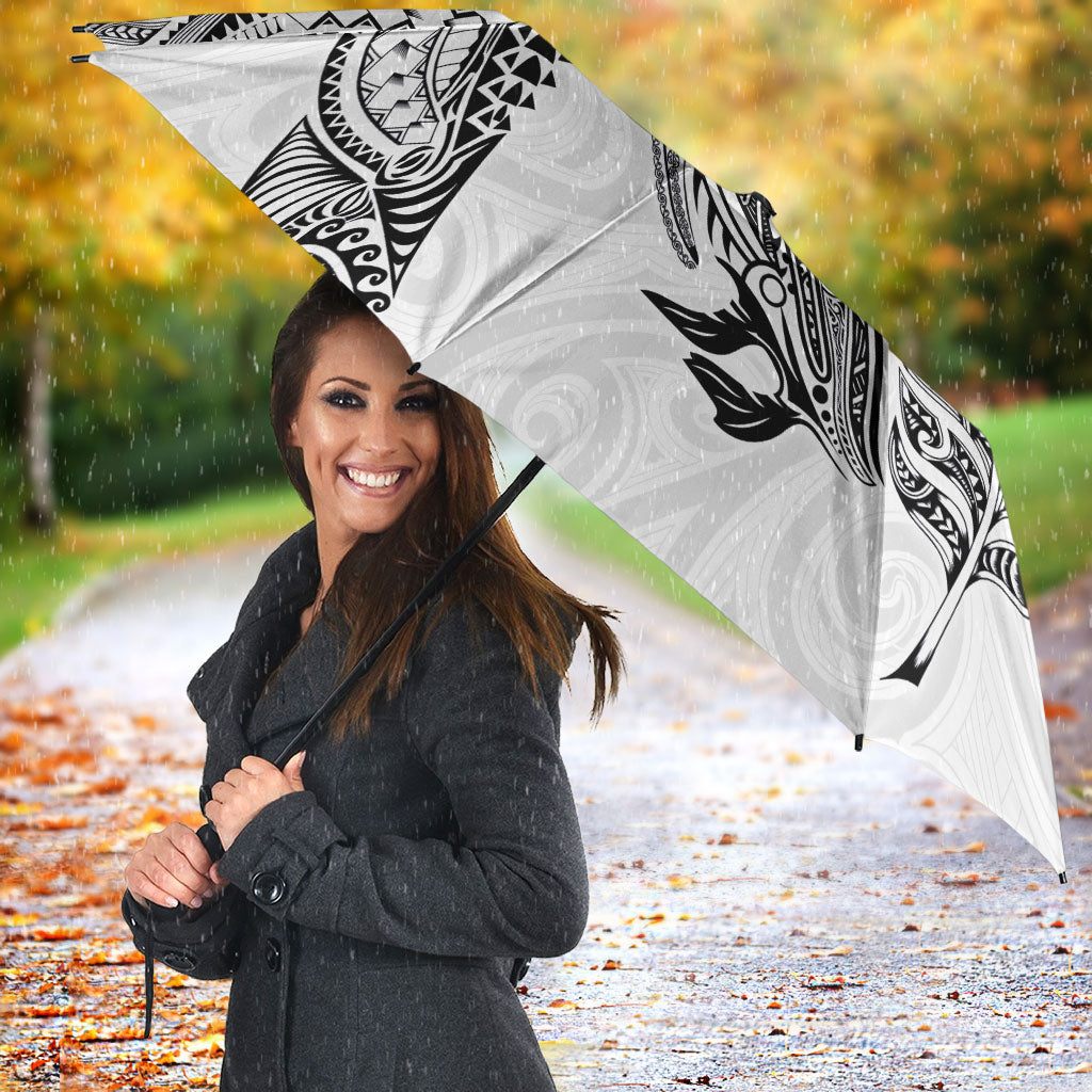 Aotearoa Moko Tribal Tattoo Umbrella New Zealand Maori Penguin and Fantail White Color
