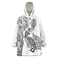 Aotearoa Moko Tribal Tattoo Wearable Blanket Hoodie New Zealand Maori Penguin and Fantail White Color