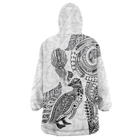 Aotearoa Moko Tribal Tattoo Wearable Blanket Hoodie New Zealand Maori Penguin and Fantail White Color