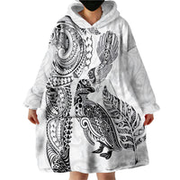 Aotearoa Moko Tribal Tattoo Wearable Blanket Hoodie New Zealand Maori Penguin and Fantail White Color