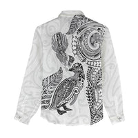 Aotearoa Moko Tribal Tattoo Women Casual Shirt New Zealand Maori Penguin and Fantail White Color