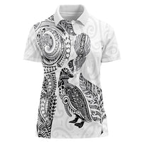 Aotearoa Moko Tribal Tattoo Women Polo Shirt New Zealand Maori Penguin and Fantail White Color LT03 Female White - Polynesian Pride