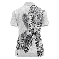 Aotearoa Moko Tribal Tattoo Women Polo Shirt New Zealand Maori Penguin and Fantail White Color LT03 - Polynesian Pride