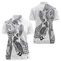 Aotearoa Moko Tribal Tattoo Women Polo Shirt New Zealand Maori Penguin and Fantail White Color LT03 - Polynesian Pride