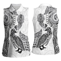 Aotearoa Moko Tribal Tattoo Women Sleeveless Polo Shirt New Zealand Maori Penguin and Fantail White Color