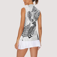 Aotearoa Moko Tribal Tattoo Women Sleeveless Polo Shirt New Zealand Maori Penguin and Fantail White Color