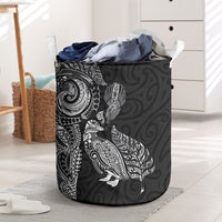 Aotearoa Moko Tribal Tattoo Laundry Basket New Zealand Maori Penguin and Fantail Black Color