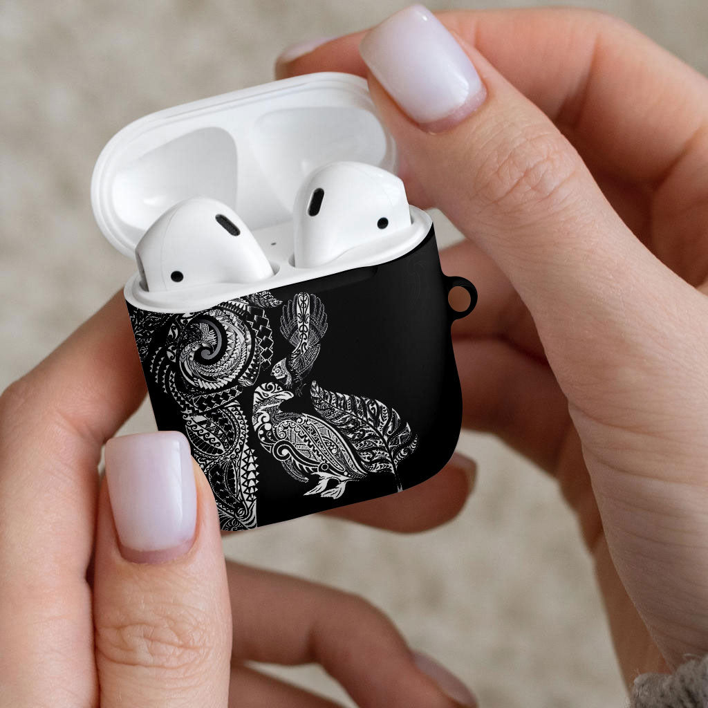 Aotearoa Moko Tribal Tattoo AirPods Case New Zealand Maori Penguin and Fantail Black Color