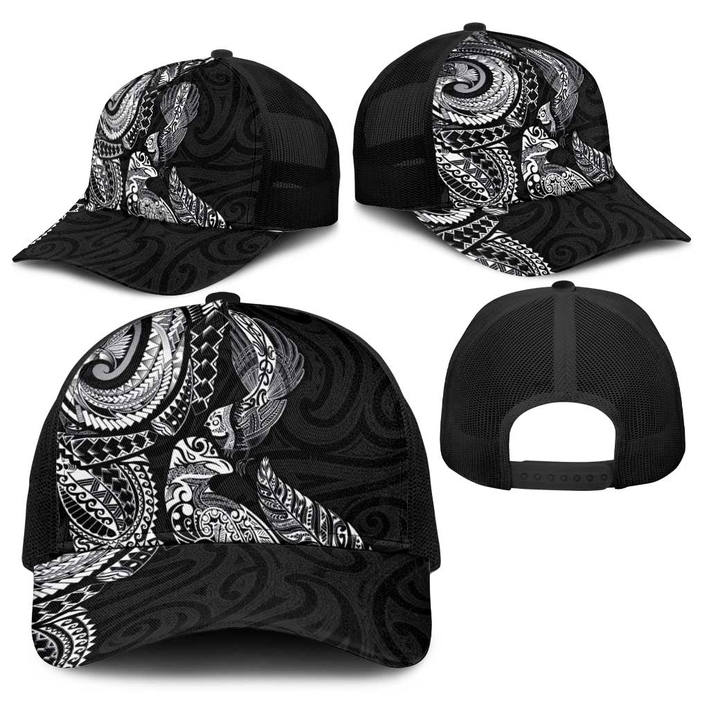 Aotearoa Moko Tribal Tattoo Baseball Net Cap New Zealand Maori Penguin and Fantail Black Color
