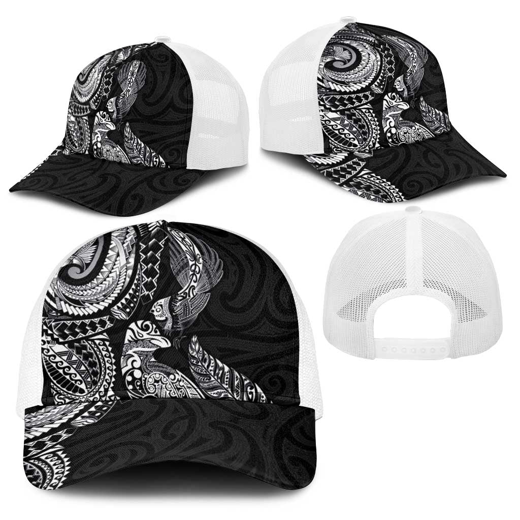 Aotearoa Moko Tribal Tattoo Baseball Net Cap New Zealand Maori Penguin and Fantail Black Color