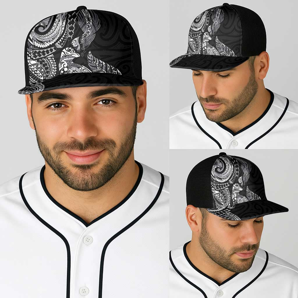 Aotearoa Moko Tribal Tattoo Baseball Net Cap New Zealand Maori Penguin and Fantail Black Color