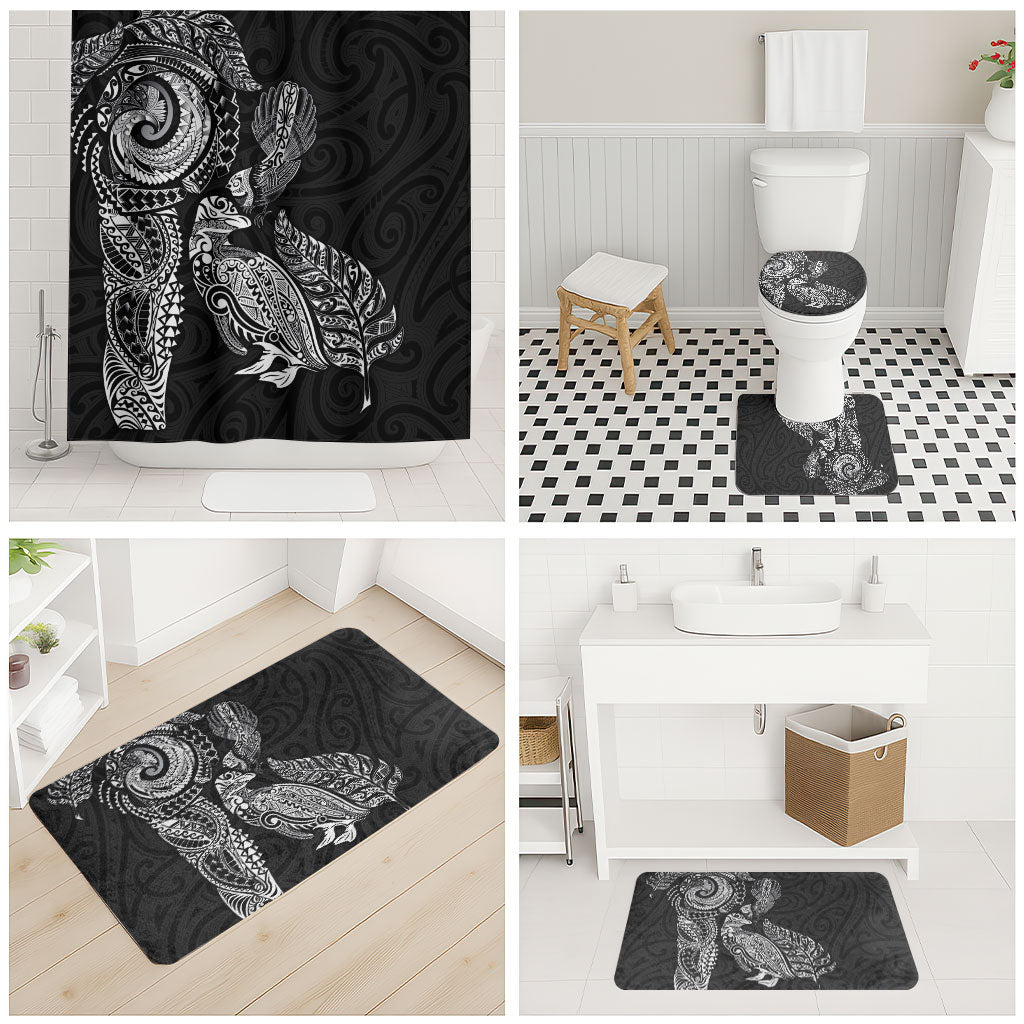 Aotearoa Moko Tribal Tattoo Bathroom Set New Zealand Maori Penguin and Fantail Black Color
