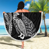 Aotearoa Moko Tribal Tattoo Beach Blanket New Zealand Maori Penguin and Fantail Black Color