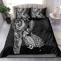 Aotearoa Moko Tribal Tattoo Bedding Set New Zealand Maori Penguin and Fantail Black Color