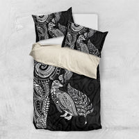 Aotearoa Moko Tribal Tattoo Bedding Set New Zealand Maori Penguin and Fantail Black Color