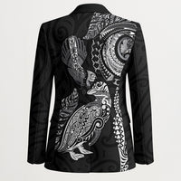 Aotearoa Moko Tribal Tattoo Blazer New Zealand Maori Penguin and Fantail Black Color