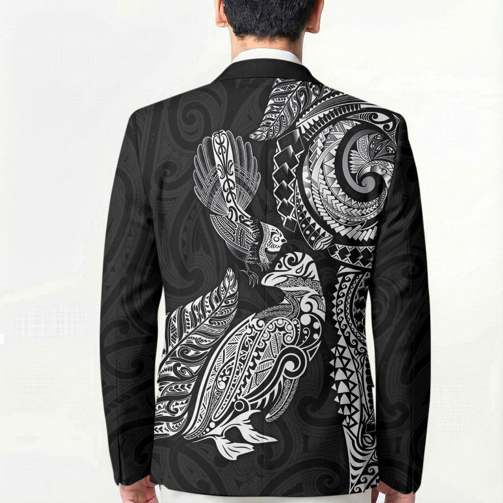 Aotearoa Moko Tribal Tattoo Blazer New Zealand Maori Penguin and Fantail Black Color