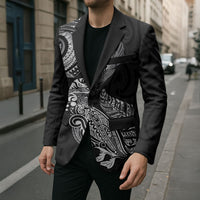 Aotearoa Moko Tribal Tattoo Blazer New Zealand Maori Penguin and Fantail Black Color