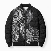Aotearoa Moko Tribal Tattoo Bomber Puffer Jacket New Zealand Maori Penguin and Fantail Black Color LT03 Unisex Black - Polynesian Pride