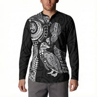 Aotearoa Moko Tribal Tattoo Button Sweatshirt New Zealand Maori Penguin and Fantail Black Color