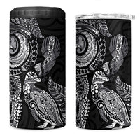 Aotearoa Moko Tribal Tattoo 4 in 1 Can Cooler Tumbler New Zealand Maori Penguin and Fantail Black Color