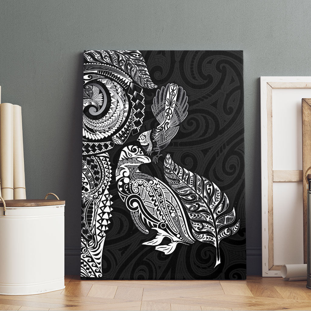 Aotearoa Moko Tribal Tattoo Canvas Wall Art New Zealand Maori Penguin and Fantail Black Color