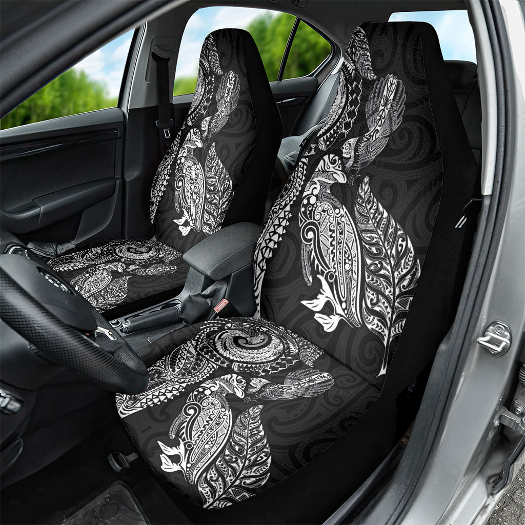 Aotearoa Moko Tribal Tattoo Car Seat Cover New Zealand Maori Penguin and Fantail Black Color