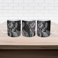 Aotearoa Moko Tribal Tattoo Ceramic Mug New Zealand Maori Penguin and Fantail Black Color