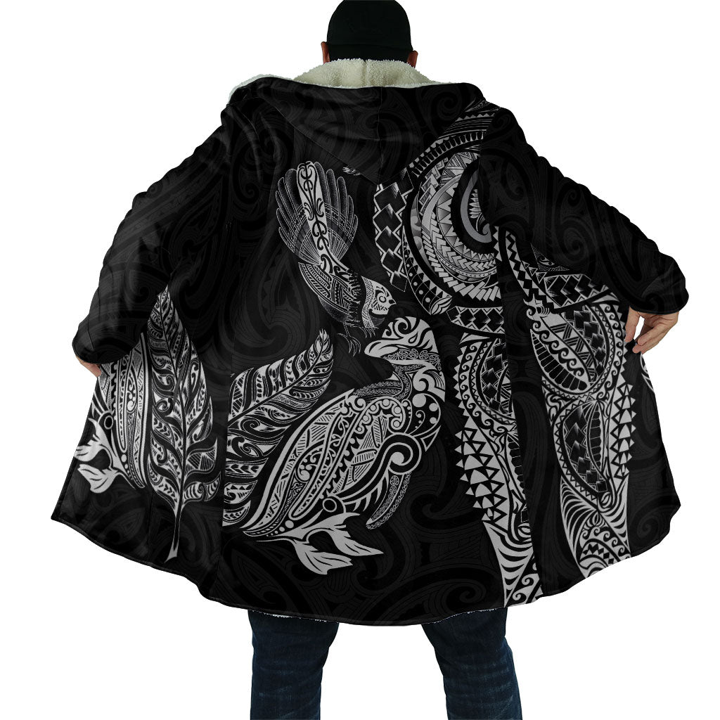 Aotearoa Moko Tribal Tattoo Cloak New Zealand Maori Penguin and Fantail Black Color