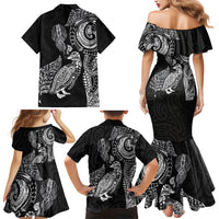 Aotearoa Moko Tribal Tattoo Family Matching Mermaid Dress and Hawaiian Shirt New Zealand Maori Penguin and Fantail Black Color