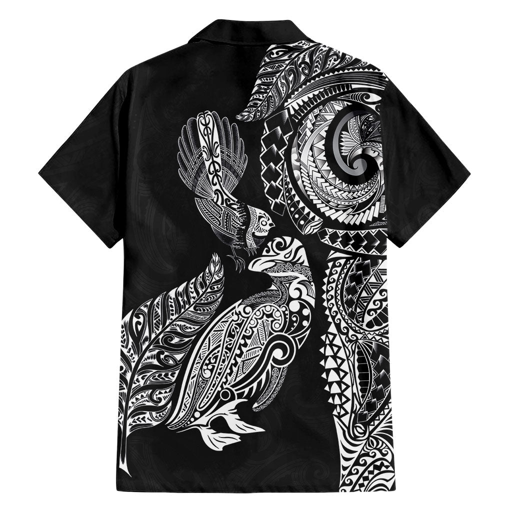 Aotearoa Moko Tribal Tattoo Family Matching Mermaid Dress and Hawaiian Shirt New Zealand Maori Penguin and Fantail Black Color