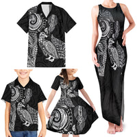 Aotearoa Moko Tribal Tattoo Family Matching Tank Maxi Dress and Hawaiian Shirt New Zealand Maori Penguin and Fantail Black Color