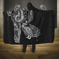 Aotearoa Moko Tribal Tattoo Hooded Blanket New Zealand Maori Penguin and Fantail Black Color