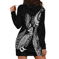 Aotearoa Moko Tribal Tattoo Hoodie Dress New Zealand Maori Penguin and Fantail Black Color