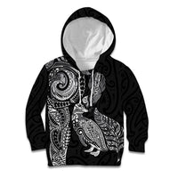Aotearoa Moko Tribal Tattoo Kid Hoodie New Zealand Maori Penguin and Fantail Black Color