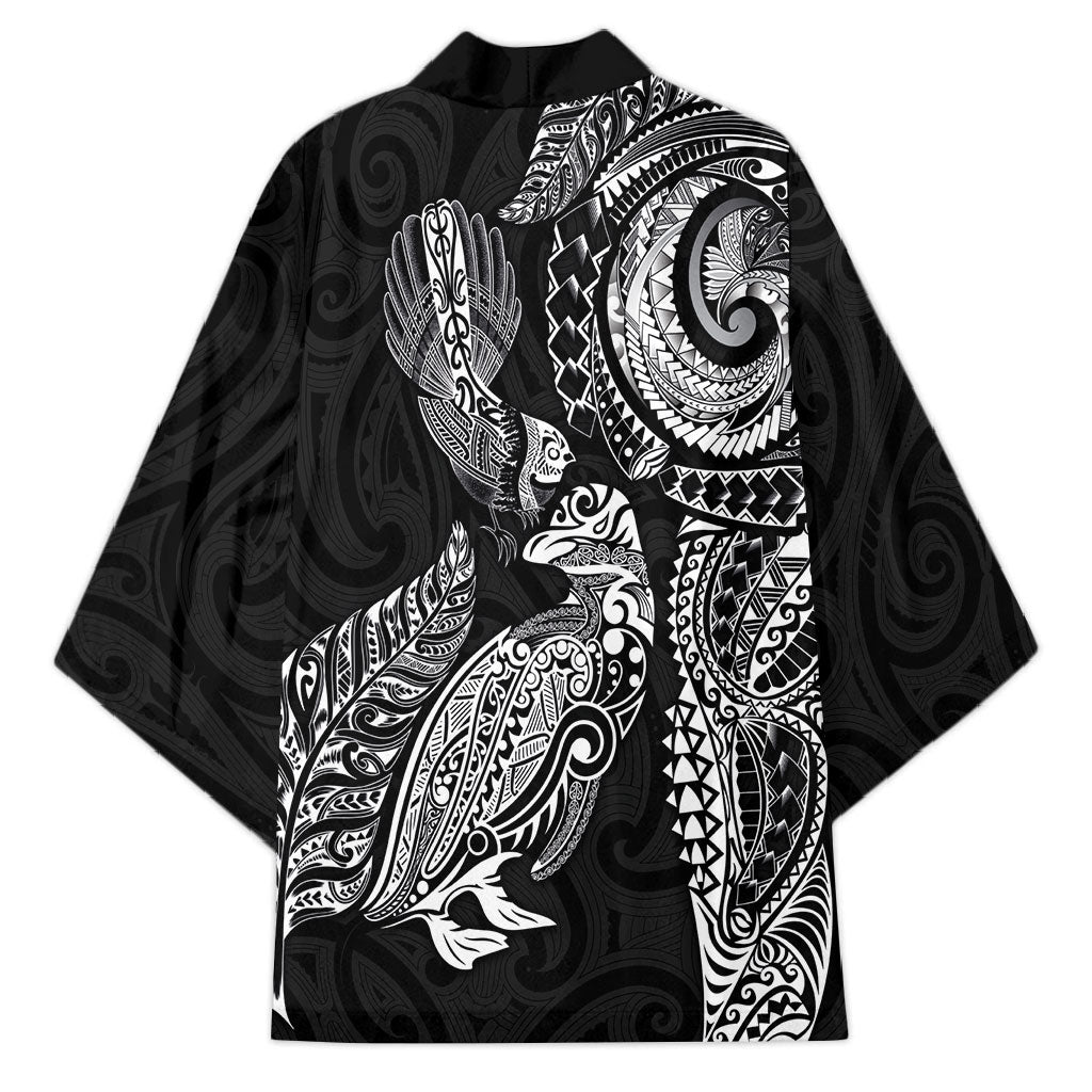 Aotearoa Moko Tribal Tattoo Kimono New Zealand Maori Penguin and Fantail Black Color