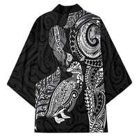 Aotearoa Moko Tribal Tattoo Kimono New Zealand Maori Penguin and Fantail Black Color