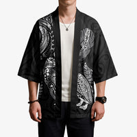 Aotearoa Moko Tribal Tattoo Kimono New Zealand Maori Penguin and Fantail Black Color