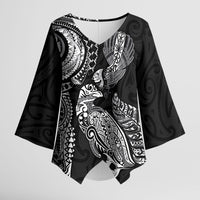 Aotearoa Moko Tribal Tattoo Kimono Sleeve Blouse New Zealand Maori Penguin and Fantail Black Color