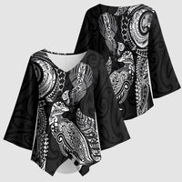 Aotearoa Moko Tribal Tattoo Kimono Sleeve Blouse New Zealand Maori Penguin and Fantail Black Color