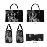Aotearoa Moko Tribal Tattoo Leather Bag New Zealand Maori Penguin and Fantail Black Color