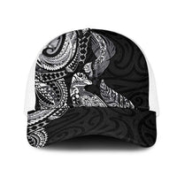 Aotearoa Moko Tribal Tattoo Mesh Trucker Cap New Zealand Maori Penguin and Fantail Black Color