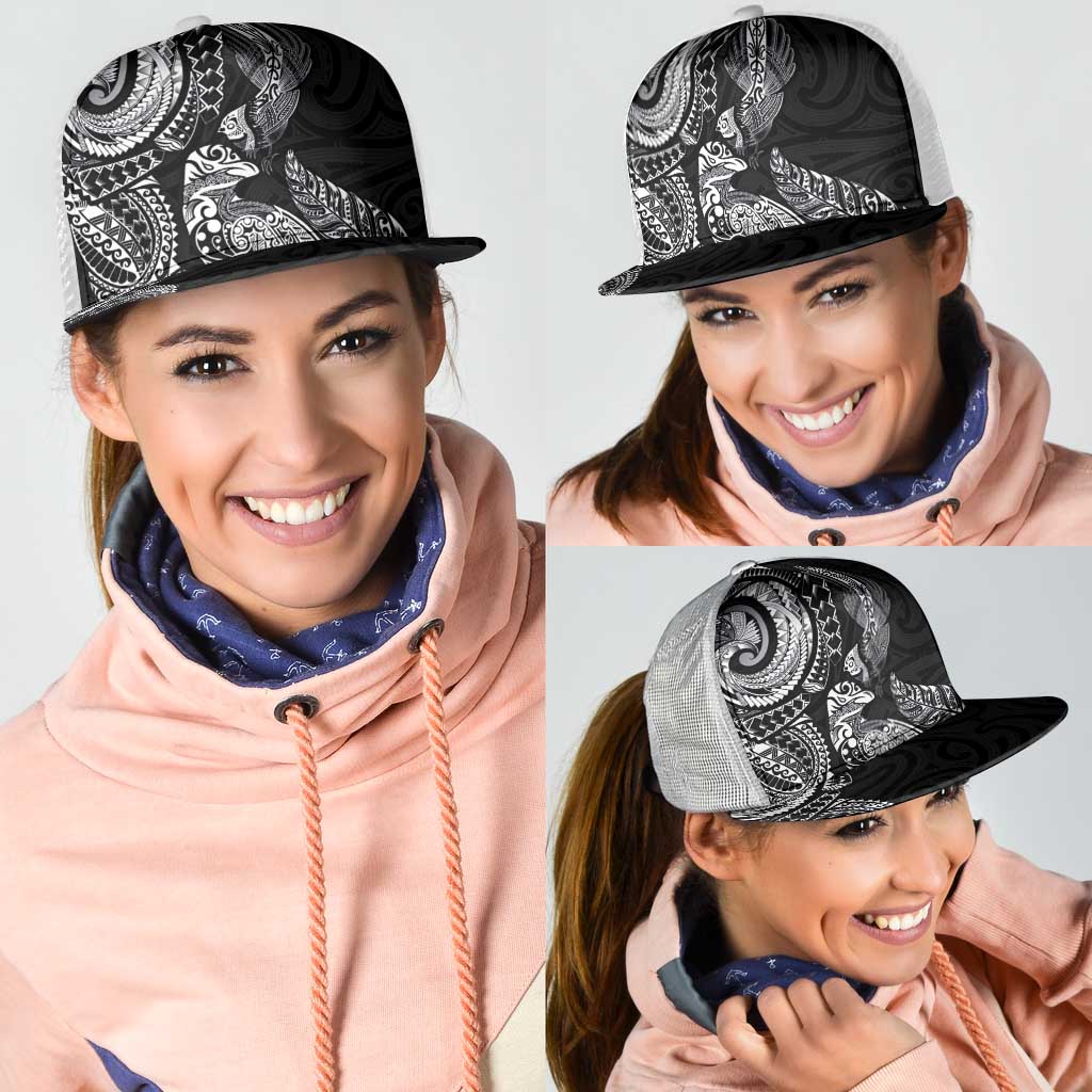 Aotearoa Moko Tribal Tattoo Mesh Trucker Cap New Zealand Maori Penguin and Fantail Black Color
